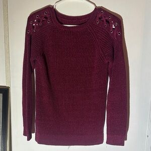 Place Women's Maroon Sweater with Lace-Up Shoulders